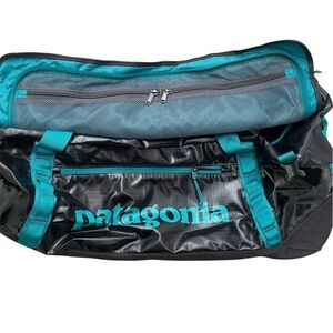 Patagonia Discontinued Blackhole Duffel 90L Black Teal Weather Resistant Travel